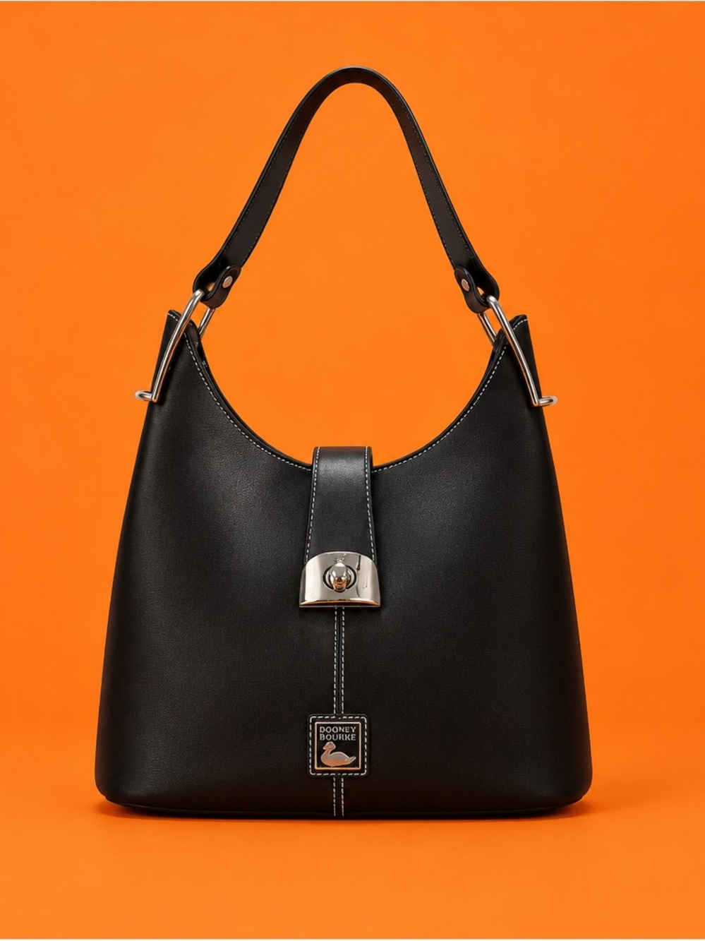 Dooney & Bourke Black Leather Shoulder Bag with Silver Hardware